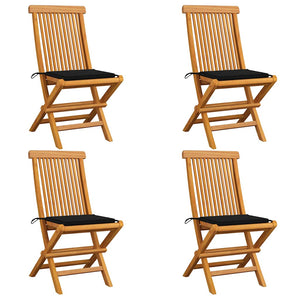 vidaXL Garden Chairs with Black Cushions 4 pcs Solid Teak Wood