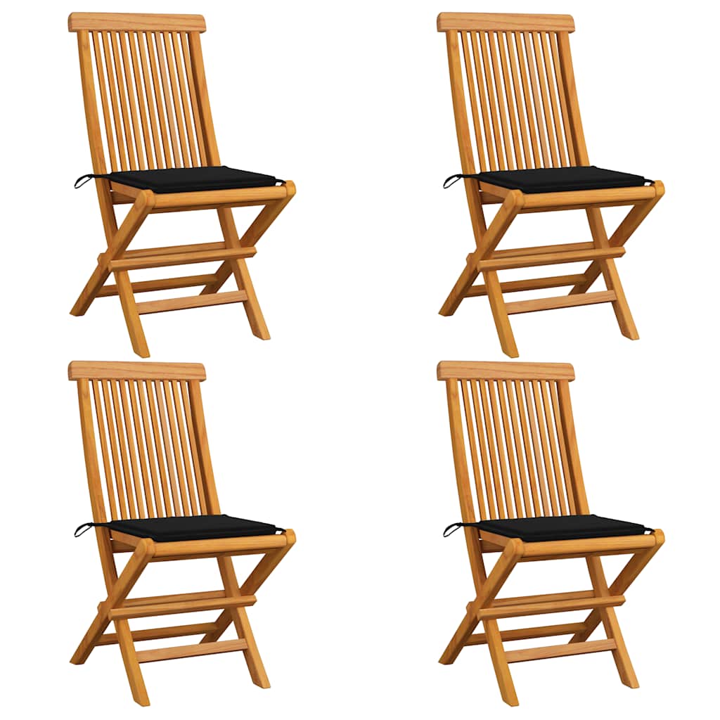 vidaXL Garden Chairs with Black Cushions 4 pcs Solid Teak Wood