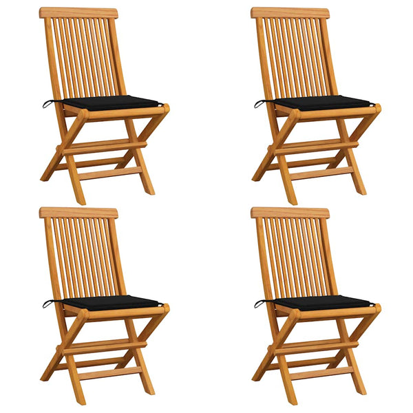 vidaXL Garden Chairs with Black Cushions 4 pcs Solid Teak Wood