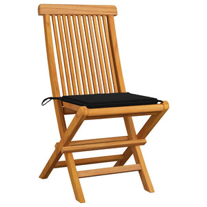 vidaXL Garden Chairs with Black Cushions 4 pcs Solid Teak Wood