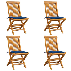 vidaXL Garden Chairs with Royal Blue Cushions 4 pcs Solid Teak Wood