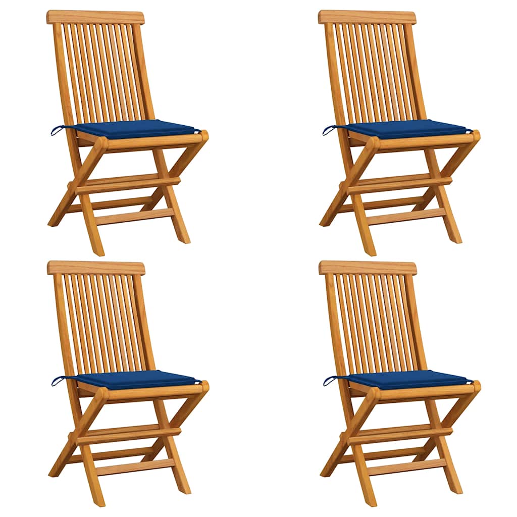 vidaXL Garden Chairs with Royal Blue Cushions 4 pcs Solid Teak Wood