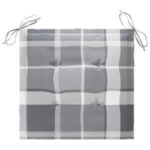 vidaXL Garden Chairs Grey Plaid Cushions 4 pcs. Solid Teak Wood