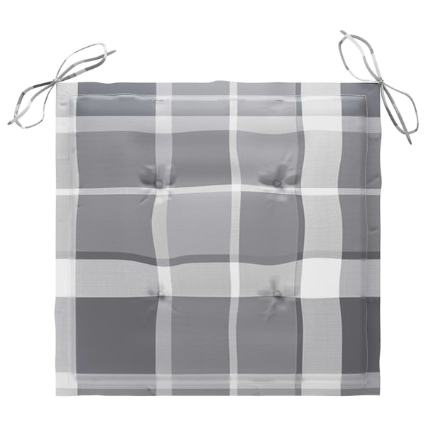 vidaXL Garden Chairs Grey Plaid Cushions 4 pcs. Solid Teak Wood