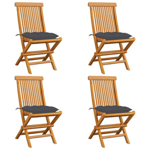 vidaXL Garden Chairs with Anthracite Cushions 4 pcs. Solid Teak Wood