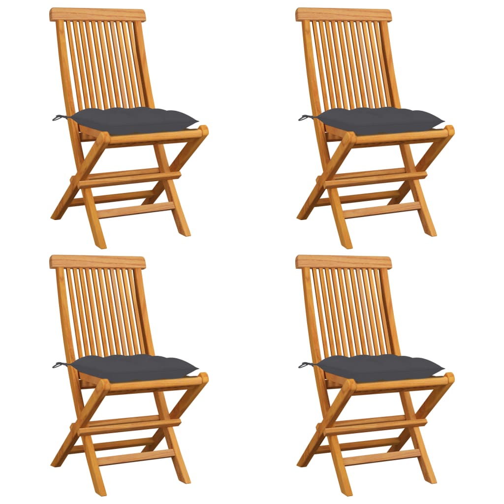 vidaXL Garden Chairs with Anthracite Cushions 4 pcs. Solid Teak Wood