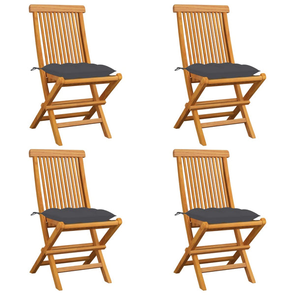 vidaXL Garden Chairs with Anthracite Cushions 4 pcs. Solid Teak Wood