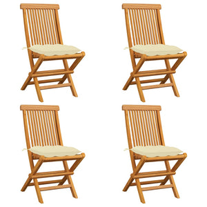 vidaXL Garden Chairs with Cream Cushions 4 pcs Solid Teak Wood