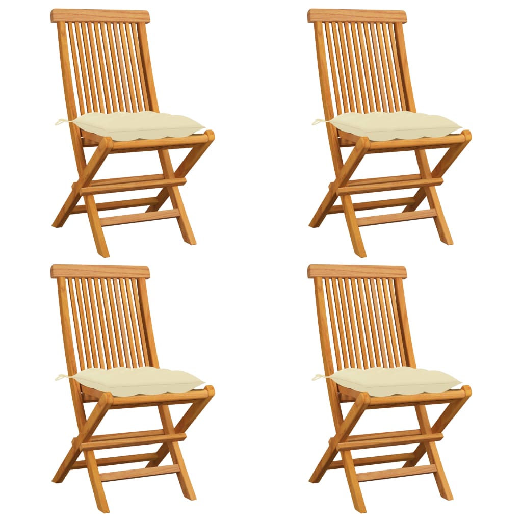 vidaXL Garden Chairs with Cream Cushions 4 pcs Solid Teak Wood