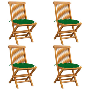 vidaXL Garden Chairs with Green Cushions 4 pcs Solid Teak Wood