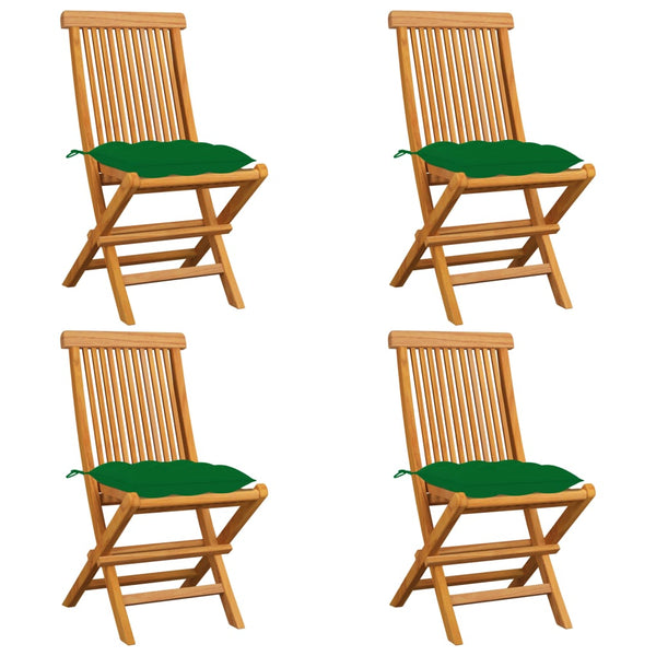 vidaXL Garden Chairs with Green Cushions 4 pcs Solid Teak Wood