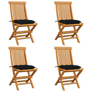vidaXL Garden Chairs with Black Cushions 4 pcs. Solid Teak Wood