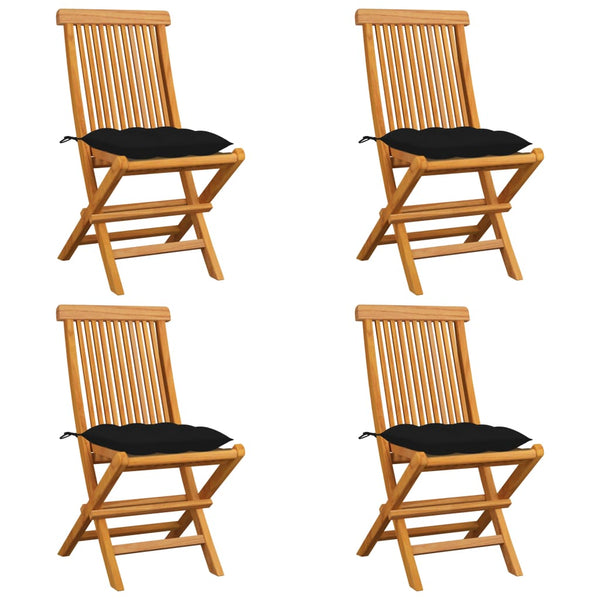 vidaXL Garden Chairs with Black Cushions 4 pcs. Solid Teak Wood