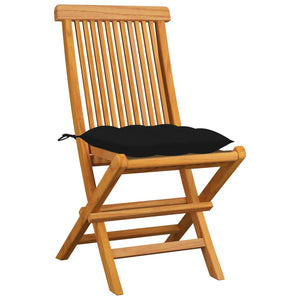 vidaXL Garden Chairs with Black Cushions 4 pcs. Solid Teak Wood
