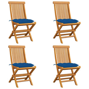 vidaXL Garden Chairs with Blue Cushions 4 pcs. Solid Teak Wood