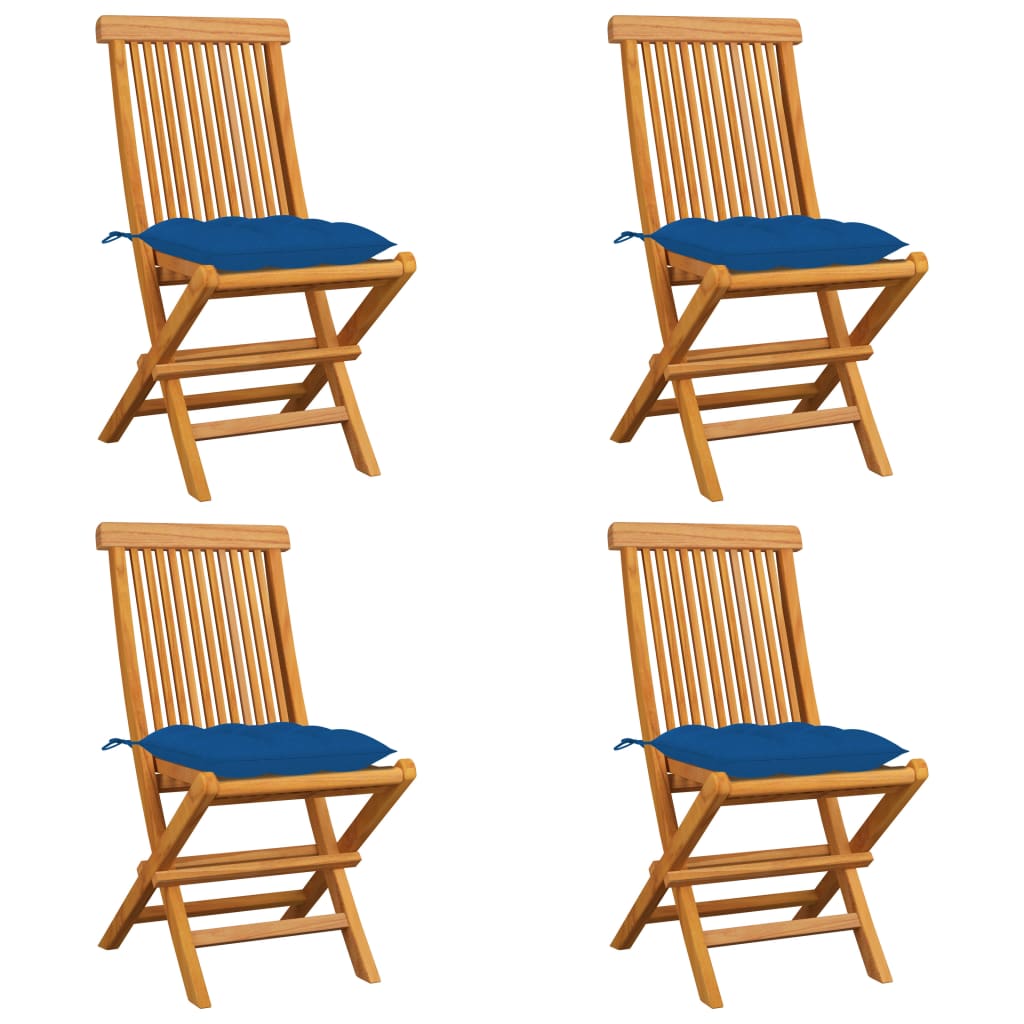 vidaXL Garden Chairs with Blue Cushions 4 pcs. Solid Teak Wood