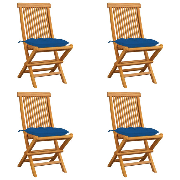 vidaXL Garden Chairs with Blue Cushions 4 pcs. Solid Teak Wood