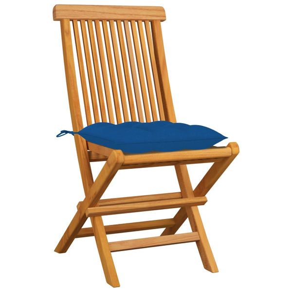 vidaXL Garden Chairs with Blue Cushions 4 pcs. Solid Teak Wood