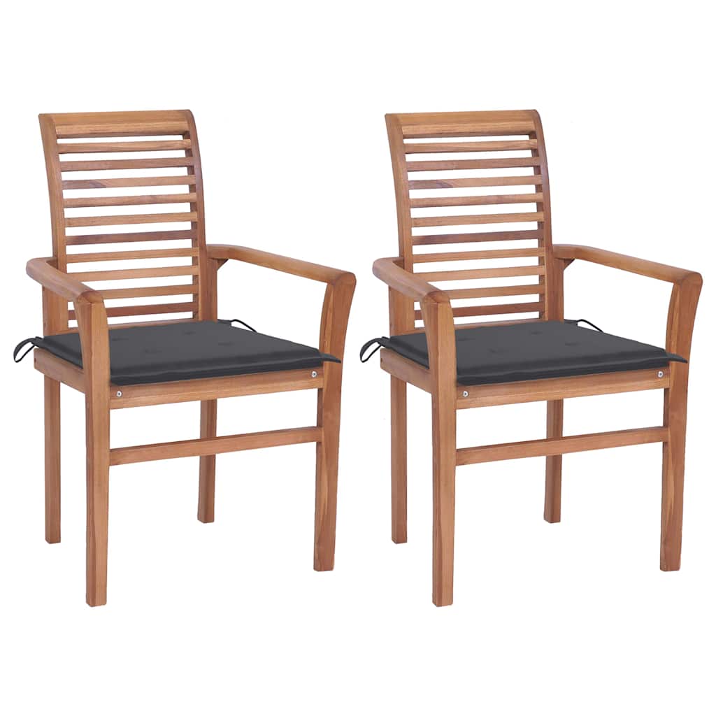 vidaXL Dining Chairs 2 pcs. with Anthracite Cushions Solid Teak Wood