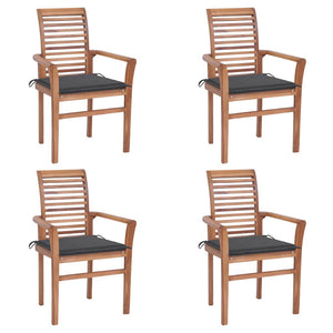 vidaXL Dining Chairs 4 pcs. with Anthracite Cushions Solid Teak Wood