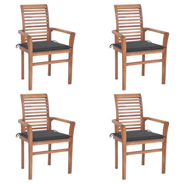 vidaXL Dining Chairs 4 pcs. with Anthracite Cushions Solid Teak Wood