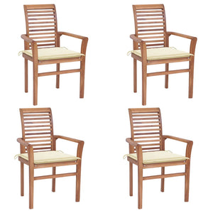 vidaXL Dining Chairs 4 pcs. with Cream White Cushions Solid Teak Wood