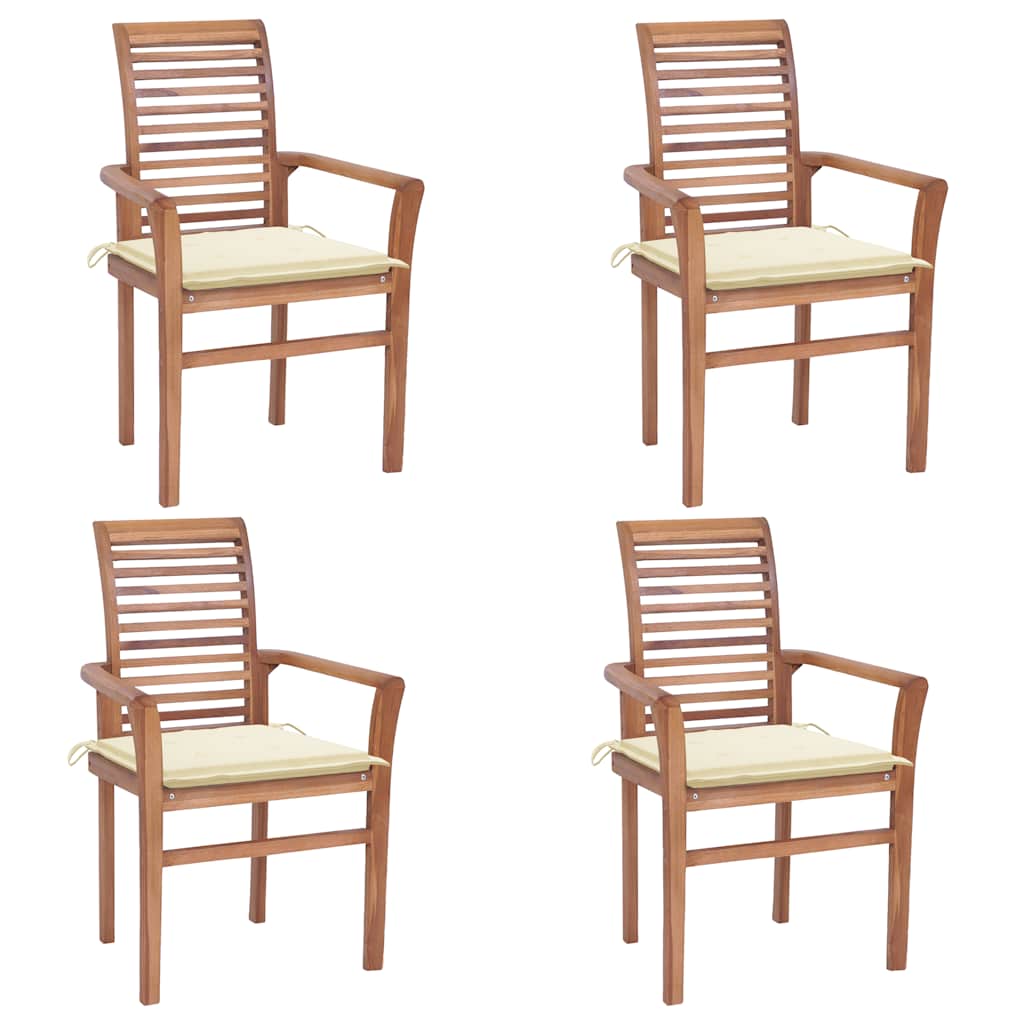 vidaXL Dining Chairs 4 pcs. with Cream White Cushions Solid Teak Wood