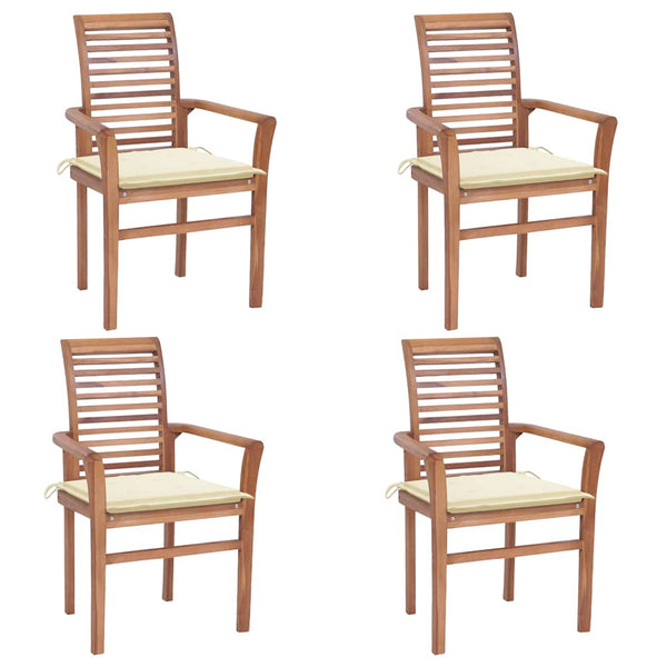 vidaXL Dining Chairs 4 pcs. with Cream White Cushions Solid Teak Wood