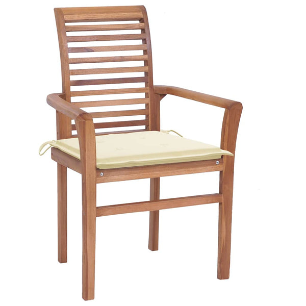 vidaXL Dining Chairs 4 pcs. with Cream White Cushions Solid Teak Wood