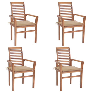 vidaXL Dining Chairs 4 pcs. with Beige Cushions Solid Teak Wood