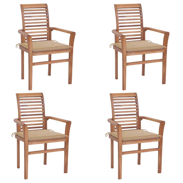 vidaXL Dining Chairs 4 pcs. with Beige Cushions Solid Teak Wood