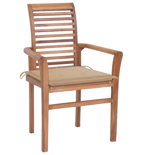 vidaXL Dining Chairs 4 pcs. with Beige Cushions Solid Teak Wood