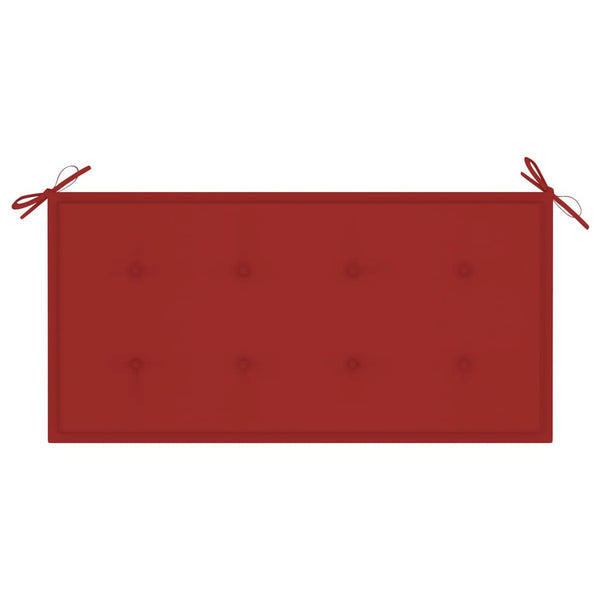 vidaXL Garden Bench with Red Cushion 112 cm Solid Teak Wood