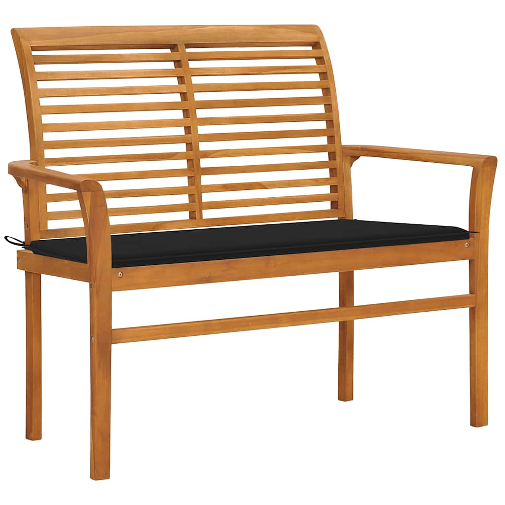 vidaXL Garden Bench with Black Cushion 112 cm Solid Teak Wood