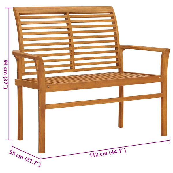 vidaXL Garden Bench with Black Cushion 112 cm Solid Teak Wood