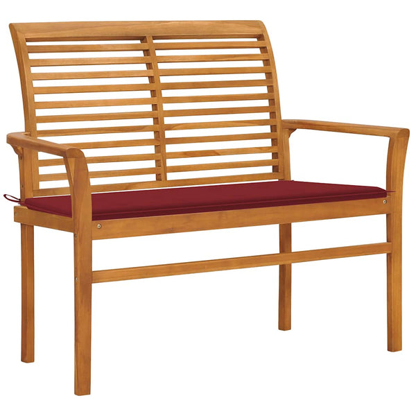 vidaXL Garden Bench with Burgundy Cushion 112 cm Solid Teak Wood