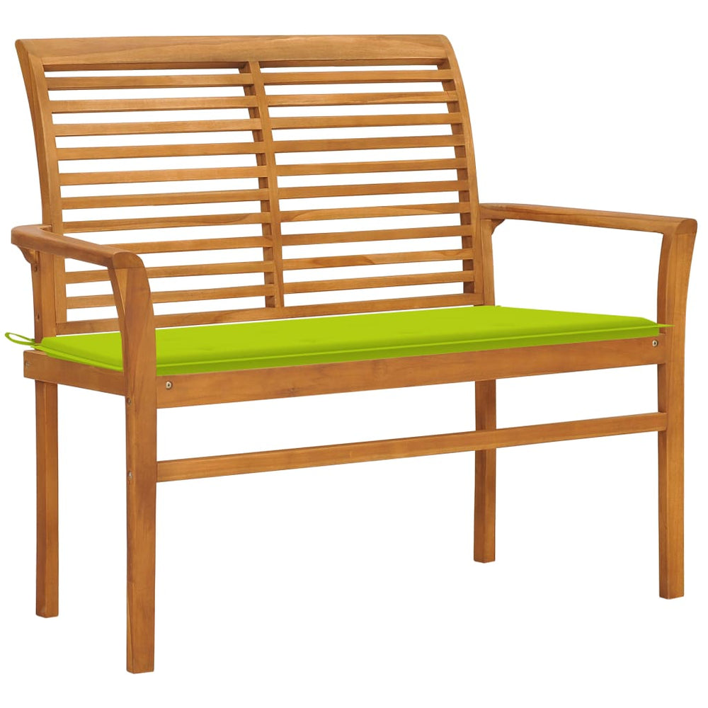 vidaXL Garden Bench with Light Green Cushion 112 cm Solid Teak Wood