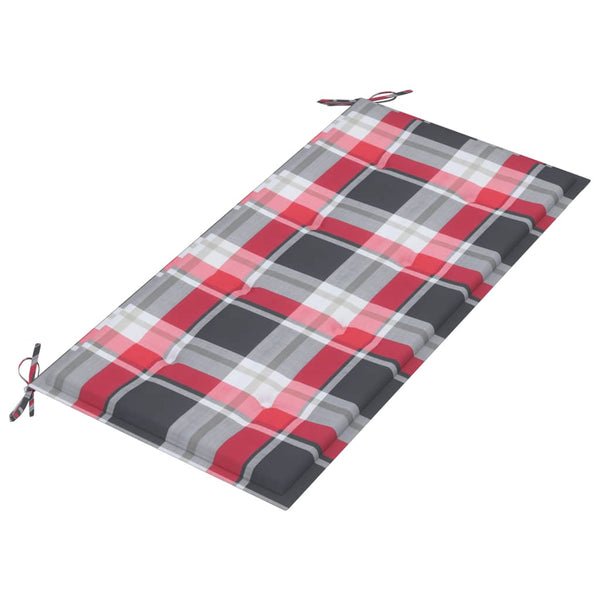 vidaXL Garden Bench Red Gingham Cushion 112 cm Solid Teak Wood