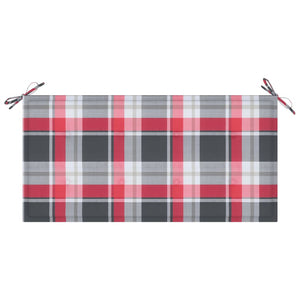 vidaXL Garden Bench Red Gingham Cushion 112 cm Solid Teak Wood