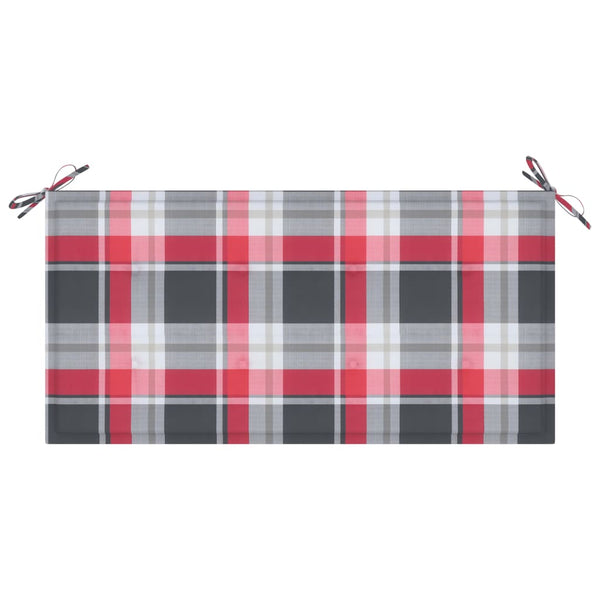 vidaXL Garden Bench Red Gingham Cushion 112 cm Solid Teak Wood