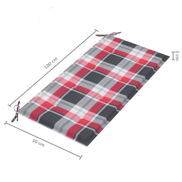 vidaXL Garden Bench Red Gingham Cushion 112 cm Solid Teak Wood