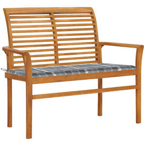 vidaXL Garden Bench Grey Plaid Cushion 112 cm Solid Teak Wood