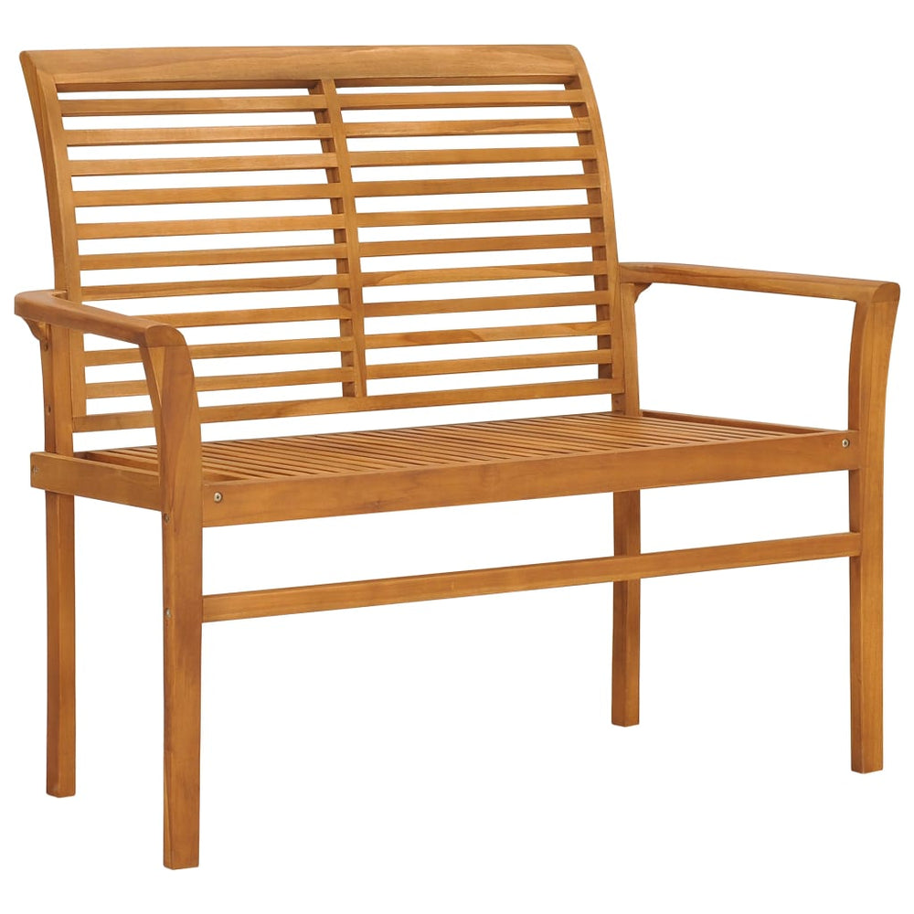 vidaXL Garden Bench Grey Plaid Cushion 112 cm Solid Teak Wood