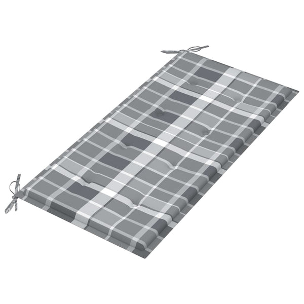 vidaXL Garden Bench Grey Plaid Cushion 112 cm Solid Teak Wood