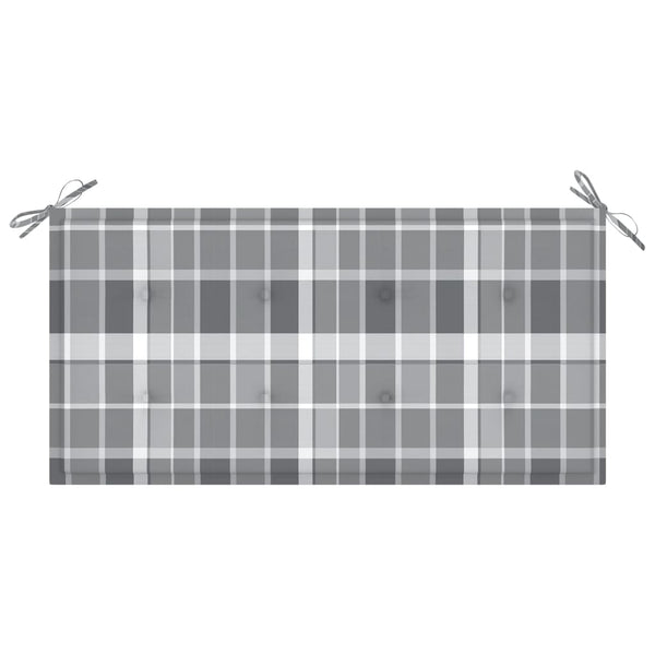 vidaXL Garden Bench Grey Plaid Cushion 112 cm Solid Teak Wood