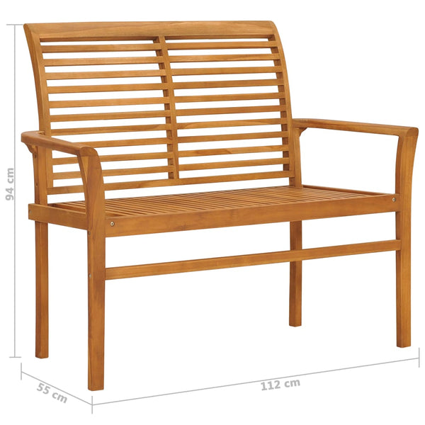 vidaXL Garden Bench Grey Plaid Cushion 112 cm Solid Teak Wood