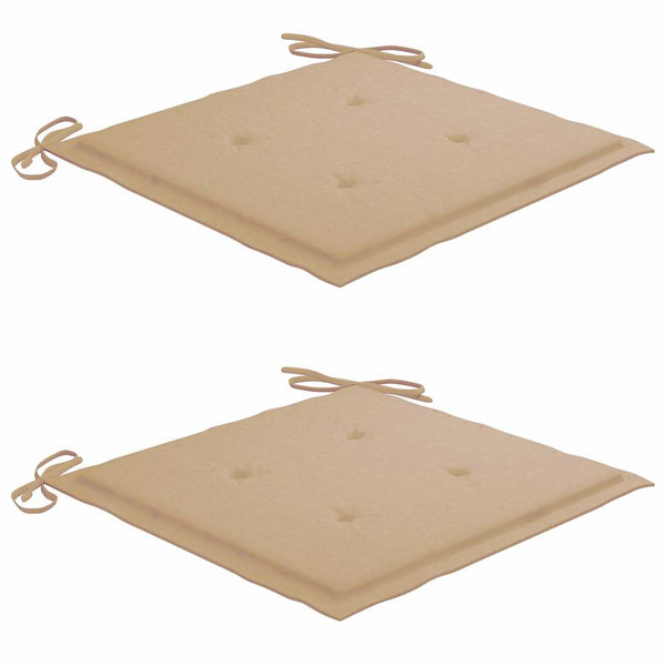 Gartenstühle 2 Stk. mit Beige Kissen Massivholz Teak