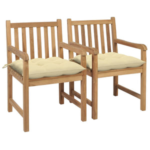 Gartenstühle 2 Stk. mit Cremeweißen Kissen Massivholz Teak