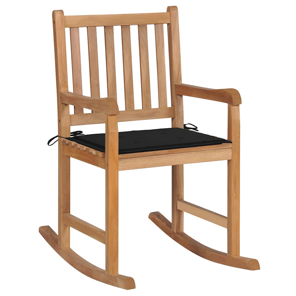 vidaXL Rocking Chair with Black Cushion Solid Teak Wood