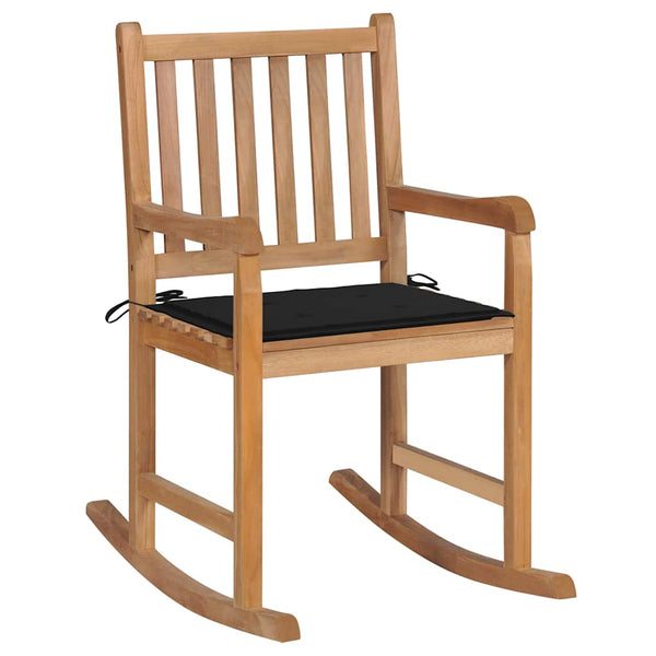 vidaXL Rocking Chair with Black Cushion Solid Teak Wood